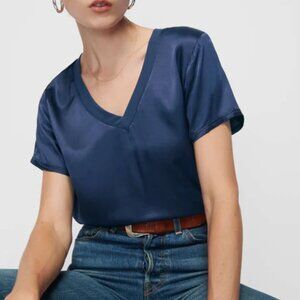 Nation Los Angeles Satin "June" Top in Navy Blue (S) - NEW with tags